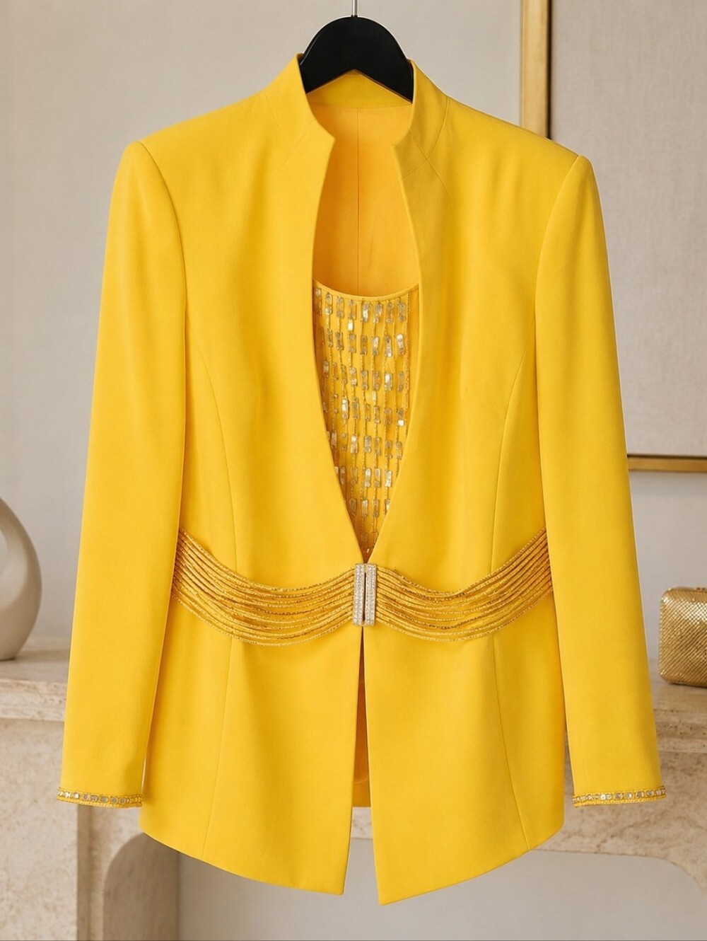 Louise Ricci Bold Canary Yellow Embellished Statement Blazer Size 10